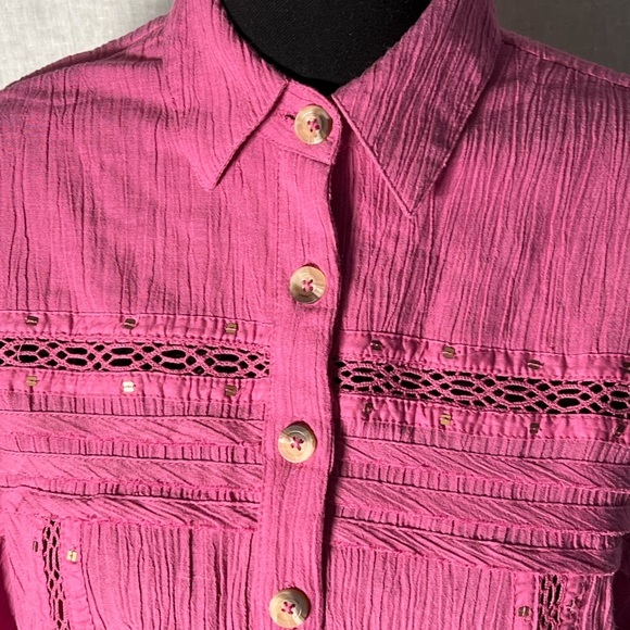 Free‎ People Button Up Pink Top- Cute Sleeves- XS - Picture 4 of 14